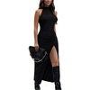 image:imageFloerns Womens Sleeveless Halter Dress Ruched Split Party Date Night Bodycon Long DressesBlack
