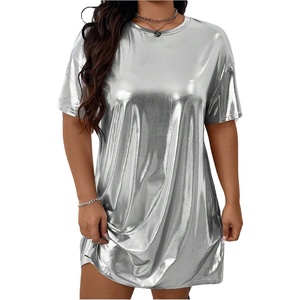image:imageFloerns Women Plus Size Metallic Party Night Out T Shirt Short DressesSilver