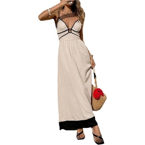 image:imageFloerns Womens Backless V Neck Maxi Dress Spaghetti Strap Flowy DressesApricot