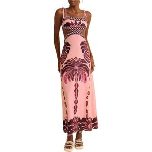image:imageFloerns Womens Cut Out Tropical Maxi Dress Bow Tie Shoulder Cami Vacation DressesPink