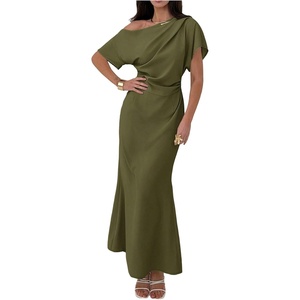 image:imageFloerns Womens Elegant Off Shoulder Ruched Wedding Guest Maxi DressArmy Green
