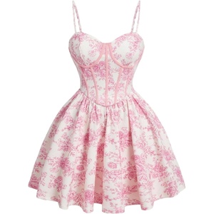 image:imageFloerns Womens Floral Print A Line Cami Dress Sleeveless Flared Short Corset DressesPink and Beige