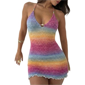image:imageFloerns Womens Ombre Backless Halter Mini Dress Sleeveless Knit DressesPink Multi