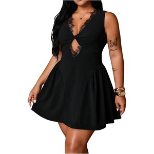image:imageFloerns Womens Plus Size Lace Dress Cut Out Twist V Neck A Line DressesBlack