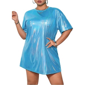 image:imageFloerns Womens Plus Size Metallic PU Leather T Shirt Rave Outfits DressBlue