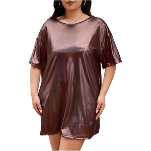 image:imageFloerns Womens Plus Size Metallic PU Leather T Shirt Rave Outfits DressCoffee