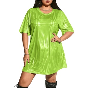 image:imageFloerns Womens Plus Size Metallic PU Leather T Shirt Rave Outfits DressGreen