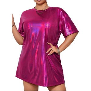 image:imageFloerns Womens Plus Size Metallic PU Leather T Shirt Rave Outfits DressHot Pink