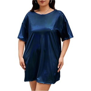 image:imageFloerns Womens Plus Size Metallic PU Leather T Shirt Rave Outfits DressRoyal Blue