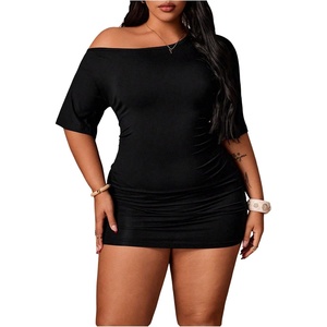 image:imageFloerns Womens Plus Size Off The Shoulder Mini Dress Bodycon Club DressesBlack