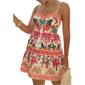 image:imageWomens Plus Size Sleeveless Cami Smocked Vacation Dresses Tropical Boho DressOrange